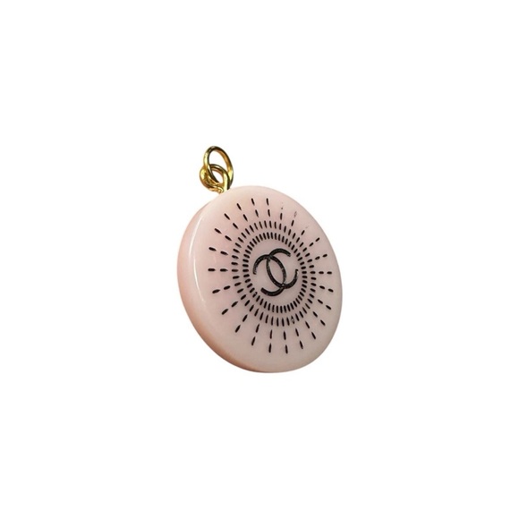 Chanel Round Light Pink Acrylic Zipper Pull Charm with Black Logo and Design - Picture 4 of 9